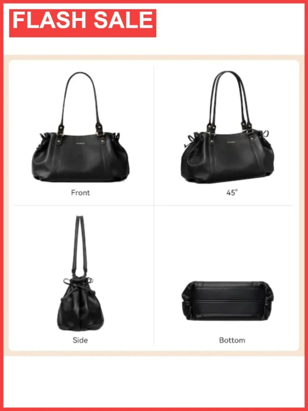 Large Slouchy Hobo Shoulder Bag Vegan Leather Drawstring Tote for Women